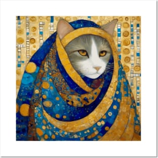 Klimt Cat in Blue and Gold Costume Posters and Art